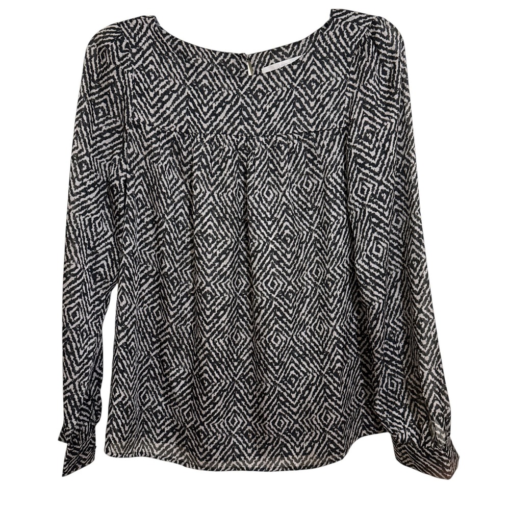 Ann Taylor Loft Gray Black Diamond Geometric Print Long Sleeve Top Sz XS